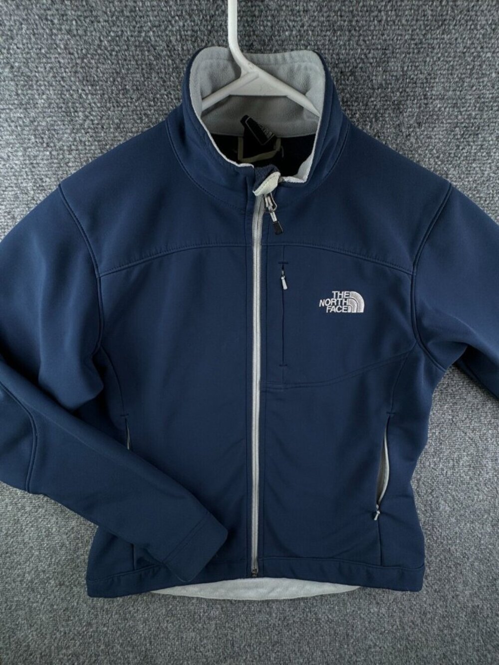 North Face Blue Full Zip Small Jacket Fleece Lined Chest Pocket Water Wind